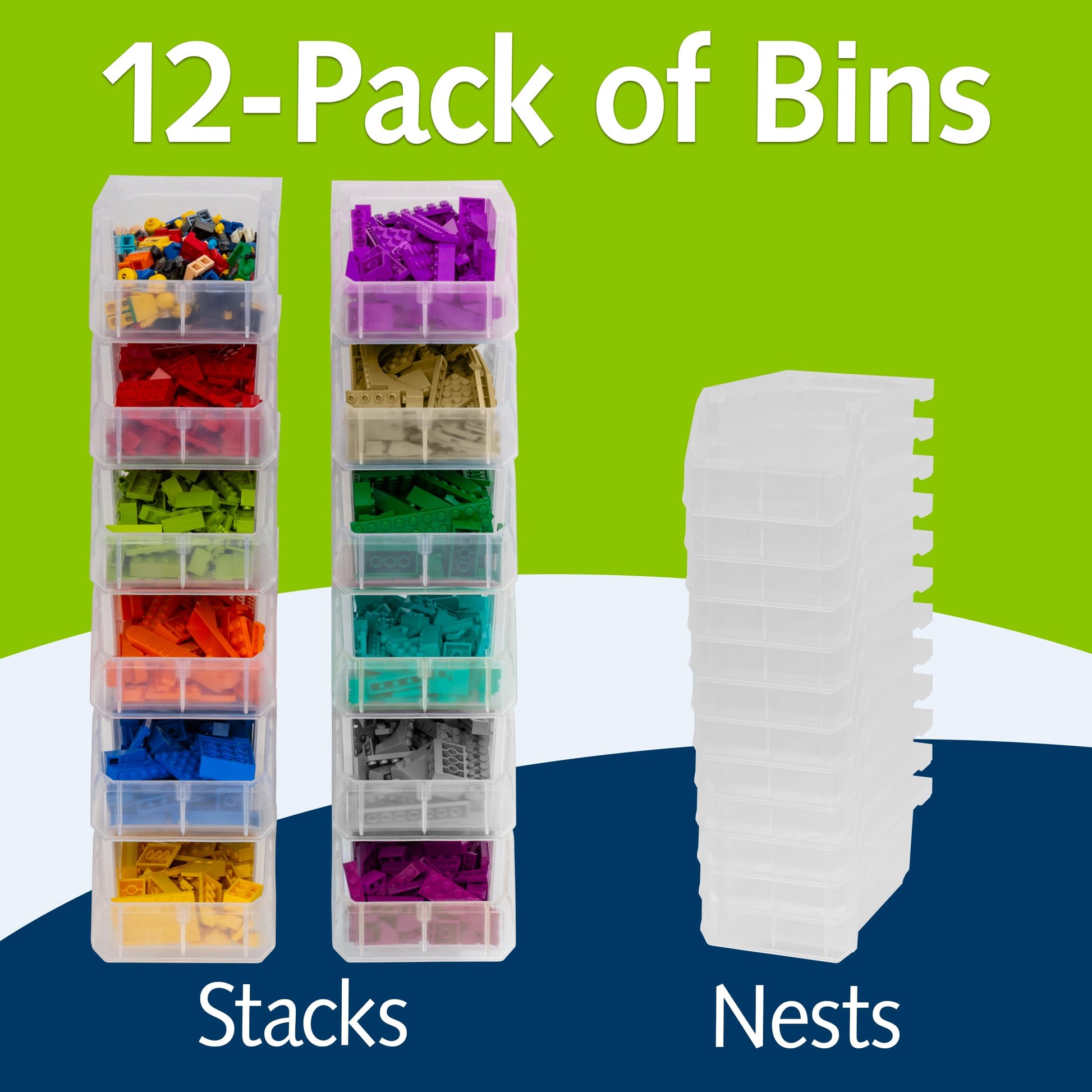 ReadySpace Small Stackable Plastic Storage Bins, 12-Pack, Clear