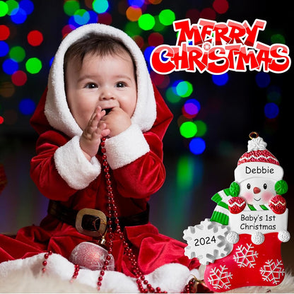 Babys First Christmas Ornament 2025 Boy Girl,Personalized Christmas Ornaments - 3 Color Options - Cusotm Snow Baby Ornaments 2025 w/Name and Year,Resin Snowman Ornament for Xmas Tree