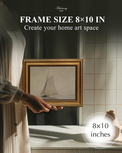 Gold Framed Vintage Wall Art for Living Room, Seaview Painting Prints Shelf Decor for Kitchen, Aesthetic Bedroom Wall Art, Christmas Gifts for Friends or Family (White Sailboat - 8"x10")
