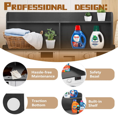 Royxen 2-Tier Washer Dryer Countertop,19.5"H Wood Washer and Dryer Topper with Storage Shelf,Laundry Countertop Over Washer Machine, Universal Fit for Laundry Room Organization (Black, 54"W X 27.5"D)