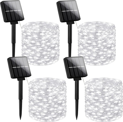Brightever Solar Powered String Lights Outdoor Waterproof, 4-Pack Total 160FT 400 LED Solar Twinkle Lights with 8 Lighting Modes, Solar Fairy Lights for Fence, Balcony (Daylight White)