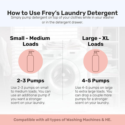 FREY Concentrated Liquid Laundry Detergent | Formulated for Sensitive Skin & HE Washers | Removes Stains Effectively | 50 Loads per Bottle (2-pack Jasmine Meadow)