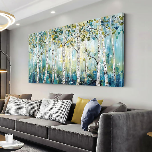 LASMOND Abstract Teal Grove Canvas Paintings Prints Modern Tree Wood Artwork Decor Wall Art for Living Room Bedroom Offices (30x16 Inches)