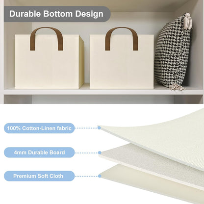 Closet Storage Bins, Fabric Closet Organizers and Storage Basket for Shelves, Collapsible Shelf Baskets for Organizing Shelves, Bedroom Clothes Basket, Beige, 3 Pack