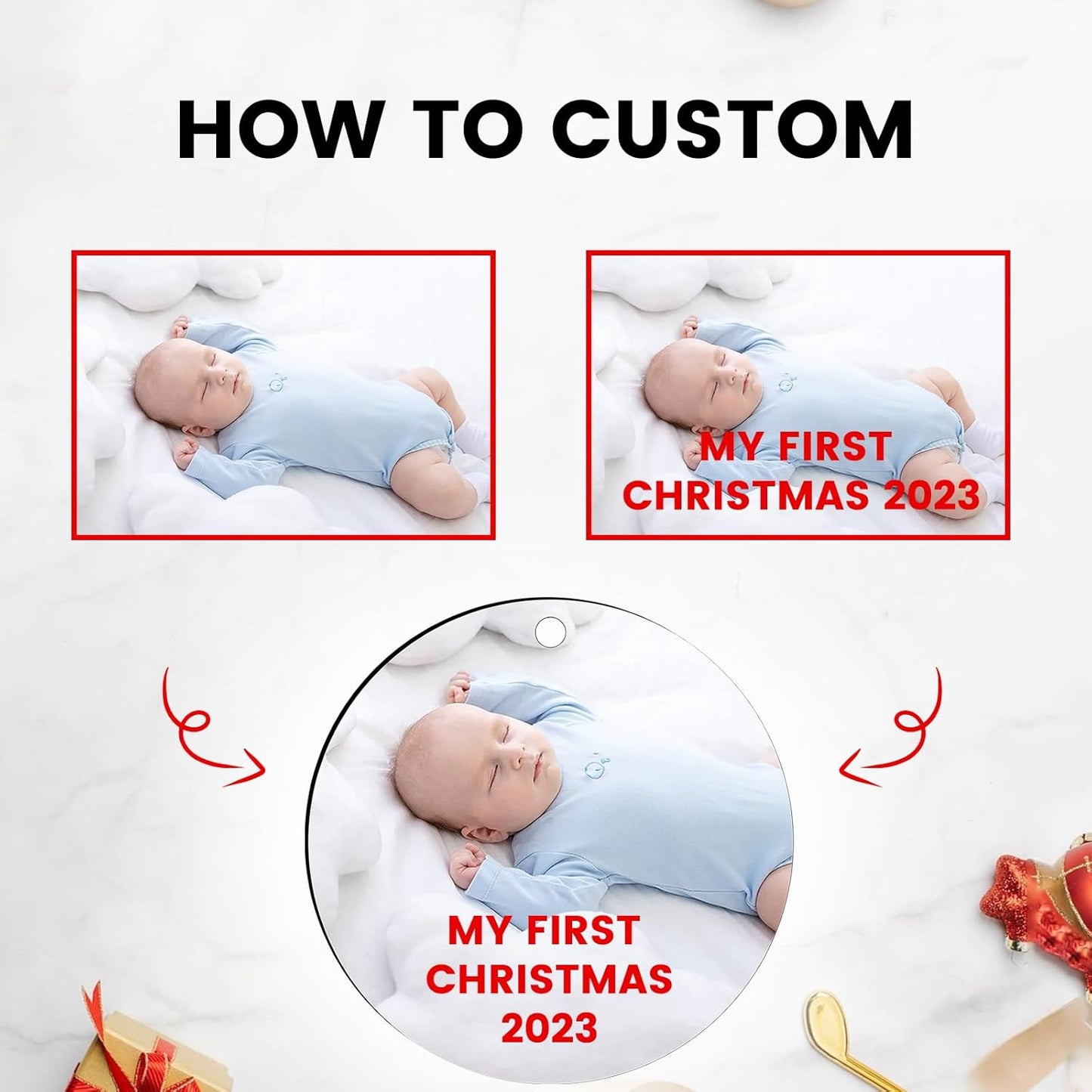 Personalized Christmas Ornaments with Photo - Custom Wood Christmas Ornament - Wedding Gifts for Couples, Engagement Gifts for Couples