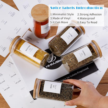 12 Pcs Glass Spice Jars With Bamboo Airtight Lids, 10oz Thicken(2.4mm) Spice Containers With 148 Minimalist Preprinted Waterproof Spice Labels, Kitchen Empty Small Storage Jars For Seasoning, Herb
