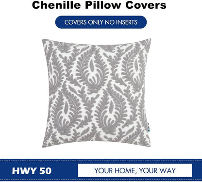 HWY 50 Grey Gray Decorative Throw Pillow Covers 18x18 Inch (1 Piece), Embroidered Cotton Farmhouse Cushion Cover Pillow Case for Sofa Couch Living Room Bed Bedroon, Floral Branches