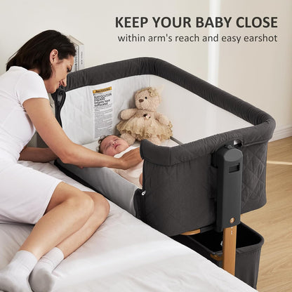 3 in 1 Baby Bassinet, Rocking Bassinet, Bedside Bassinet, 6-Height Adjustable, Bassinet Bedside Sleeper, Bedside Bassient for Baby with Comfy Mattress, Breathable Mesh, Large Storage Basket