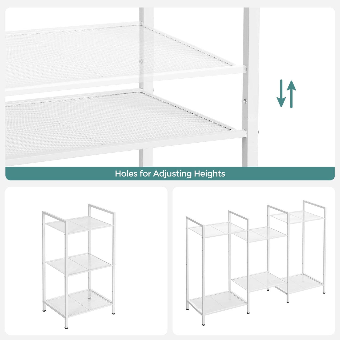 SONGMICS 3-Tier Storage Rack, Bathroom Shelf, Extendable Plant Stand with Adjustable Shelf, for