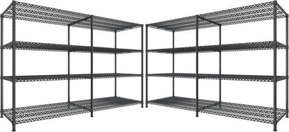 REIBII 81.5''W Storage Shelves 3680LBS Garage Shelving Heavy Duty 4 Tier Metal Shelving Unit Adjustable Wire Shelf and Storage Pantry Shelves for Kitchen Garage, 81.5Wx23.62Dx70.86H，Black, 2PCS