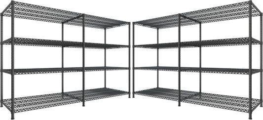 REIBII 81.5''W Storage Shelves 3680LBS Garage Shelving Heavy Duty 4 Tier Metal Shelving Unit Adjustable Wire Shelf and Storage Pantry Shelves for Kitchen Garage, 81.5Wx23.62Dx70.86H，Black, 2PCS