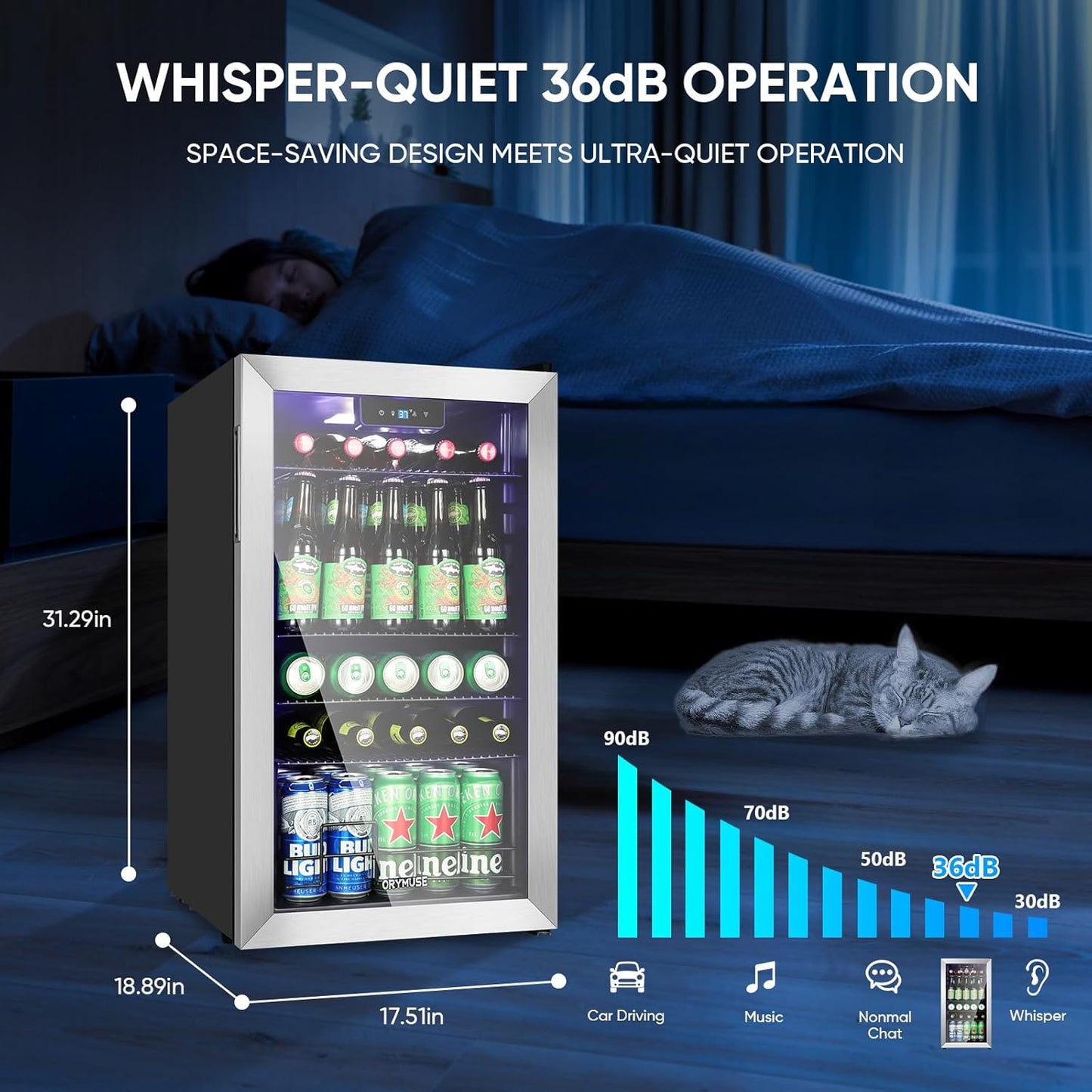 120 Can Beverage Refrigerator ??Mini Fridge with Glass Door for Soda Beer or Wine, Beverage Cooler for Bedroom, Office, Bar with Adjustable Shelves & Digital Temperature Display, Silver