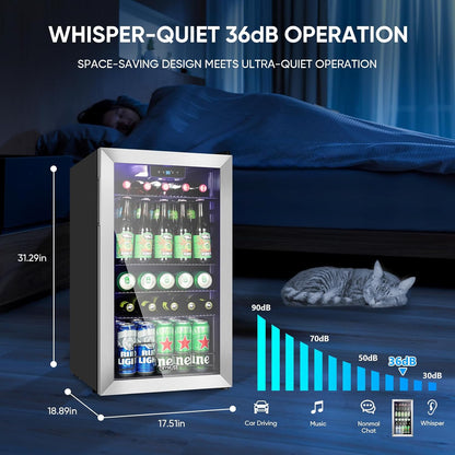120 Can Beverage Refrigerator ??Mini Fridge with Glass Door for Soda Beer or Wine, Beverage Cooler for Bedroom, Office, Bar with Adjustable Shelves & Digital Temperature Display, Silver