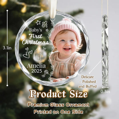 Personalized Baby's First Christmas Ornament 2025, Custom Christmas Photo Crystal Glass Ornaments with Name or Date, Personalized Christmas Tree Decor Gifts for Family, Friends,Pet or Baby