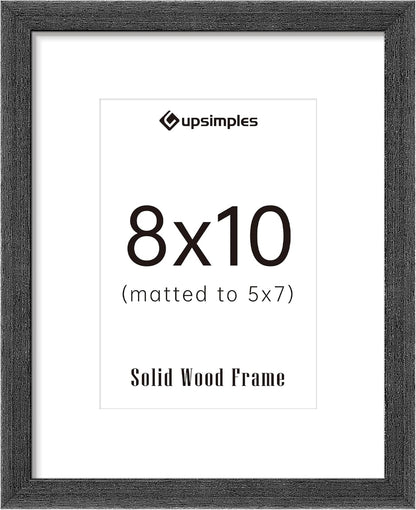upsimples 8x10 Picture Frame, Natural Solid Wooden Picture Frames, Display 5x7 with Mat or 8 x 10 Without Mat, Wall or Tabletop, 1 Pack, Black