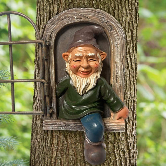 Whimsical Fairy Garden Gnome Statue, Tree Faces Decor Outdoor -5.9 Inch, Funny Garden Tree