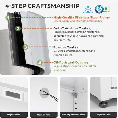 Farmhouse - Style 65 - inch Metal TV Stand: Entertainment Center with Locker, Barn - Style Doors, Adjustable Partition. Medieval Modern Media Console Table for Living Room & Bedroom (White)