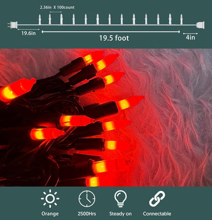 HISHINY Orange Halloween Lights,100 Count Incandescent Lights String with Black Wire,Ideal Outdoor Indoor Halloween Decorations Lights for Patio Home Party,UL Certified (21feet)