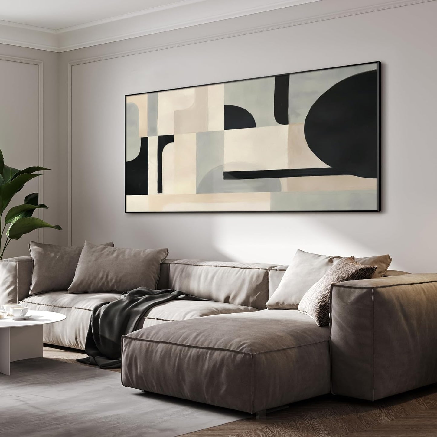 SIGNWIN 36"x72" Extra Large Framed Wall Art Modern Neutral Abstract Geometric in Black and Beige, Clean Minimalist Design for Home Living Room Bedroom Decor (Frame Assembly Required)