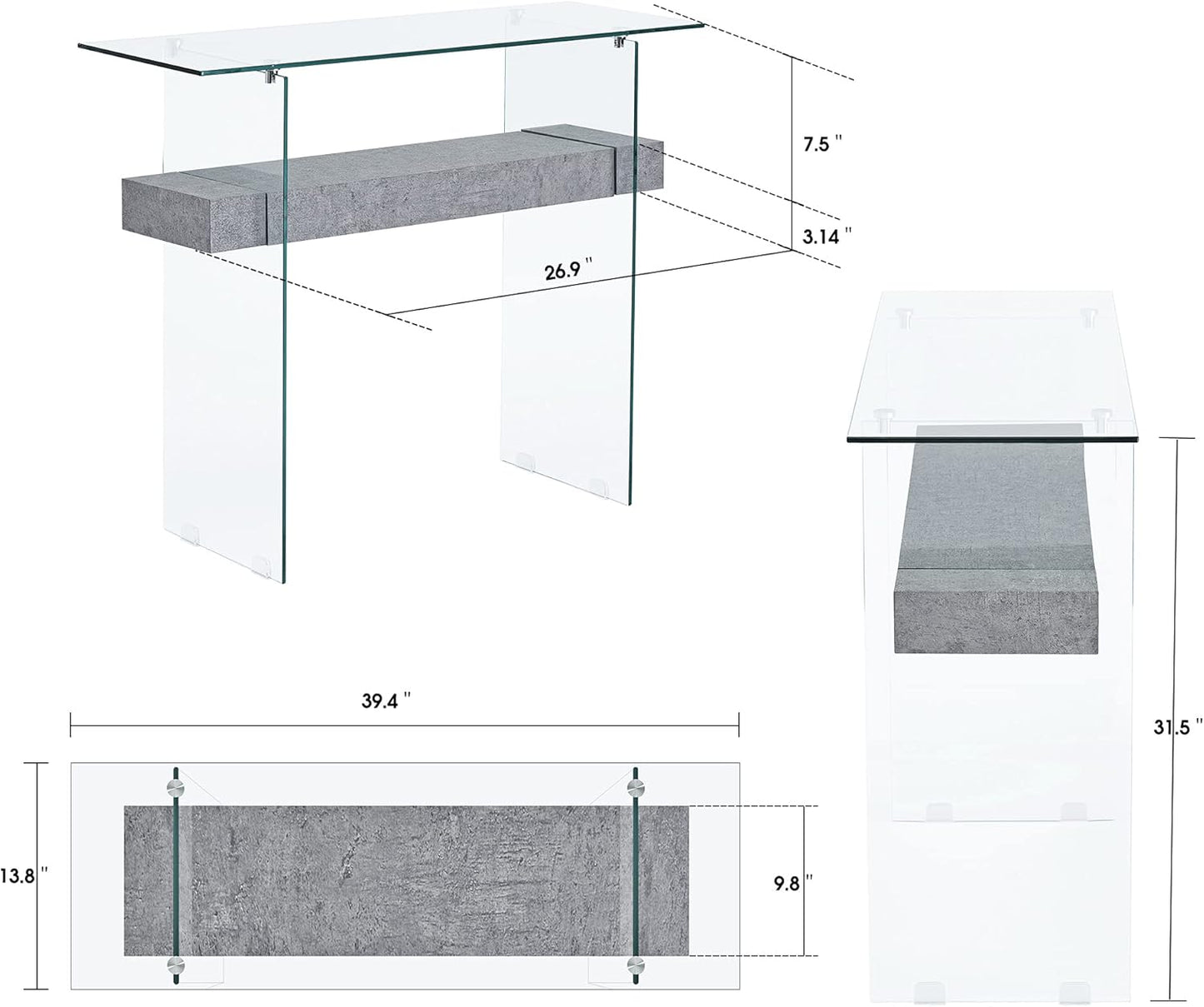 ivinta Glass Console Table with Storage, 39.4" Modern Entryway Table for Living Room, Foyer, Hallway, Bedroom 5101 (Gray)