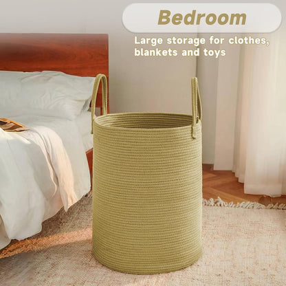 Large Woven Laundry Basket Hamper,100L Cotton Rope Storage Bin for Blankets,Toys and Clothes,Decorative Tall Nursery Hamper for Living Room,Baby Nursery,Bathroom and Bedroom,Jute