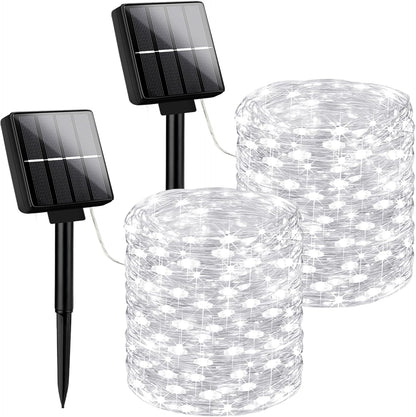 Brightever Outdoor String Lights Solar Powered, 2-Pack Total 80FT 200LED Solar Fairy Lights for Outside Waterproof with 8 Lighting Modes, Solar Twinkle Lights Outdoor for Garden (Daylight White)