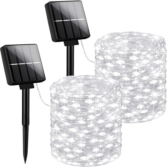 Brightever Outdoor String Lights Solar Powered, 2-Pack Total 80FT 200LED Solar Fairy Lights for Outside Waterproof with 8 Lighting Modes, Solar Twinkle Lights Outdoor for Garden (Daylight White)