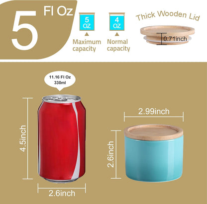 Sweejar Kitchen Canisters Ceramic Food Storage Jar, Stackable Containers with Airtight Seal Wooden Lid for Serving Ground Coffee, Tea, Sugar, Spice and More - 5 Fl Oz(Gradient Blue)