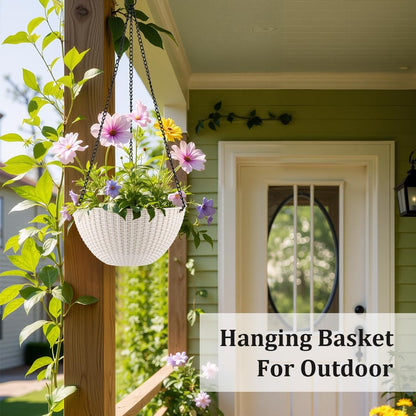 Hanging Planters for Indoor Outdoor Plants 8/10 Inch, 4 Packs Plant Hanger with Drainage Holes, Hanging Basket Flower Pot Perfect for Home, Office and Garden,White