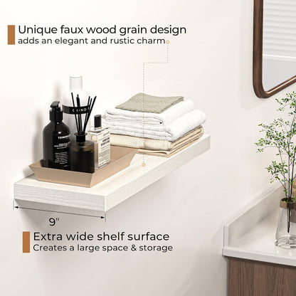 Floating Shelves - 24 Inch Rustic Wooden Wall Shelves - Extra Deeper & Thicker Wall Mounted Storage Shelf for Living Room, Kitchen, Farmhouse - 24" W x 9" D x 1.6" H - Rustic White, 2 Pack