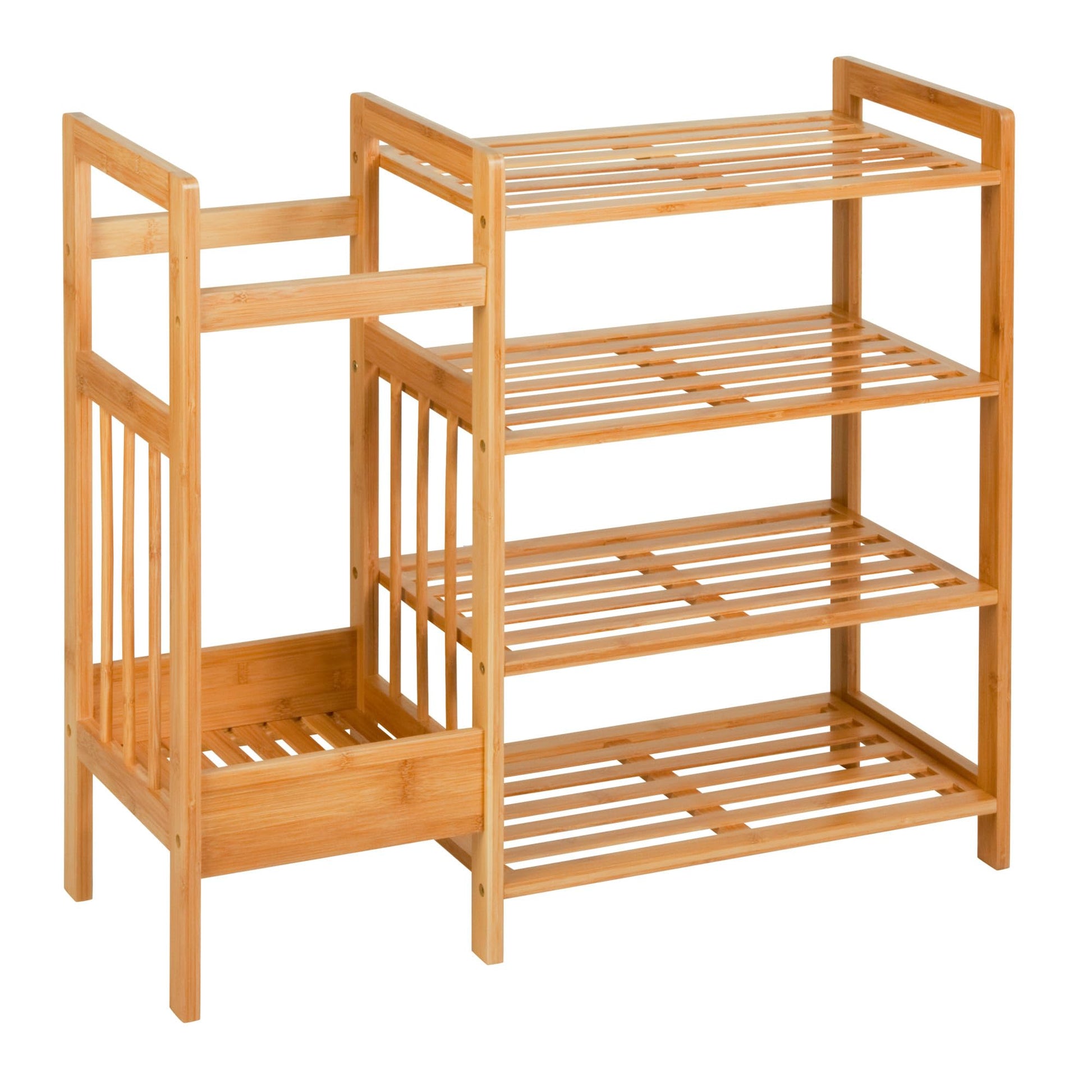 Honey-Can-Do Bamboo Entryway Organizer with 5 Coat Hooks and 3-Tier Shoe Rack – Multi-Purpose Hall