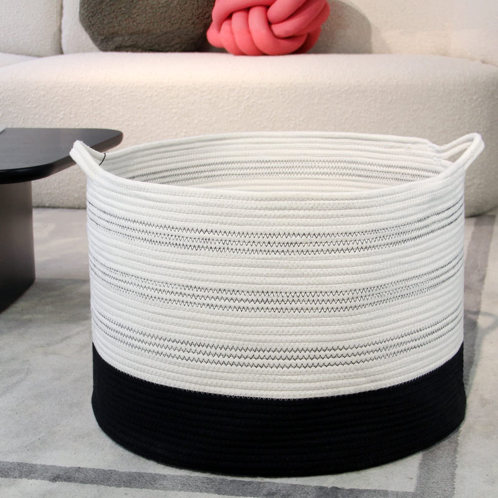 Casaphoria XXXLarge Cotton Rope Basket 22" X 22"X 14" Blanket Basket for Living Room Woven Basket