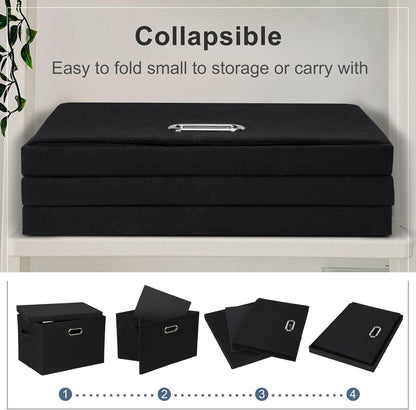 Large 17" 36 Quart Collapsible Stackable Storage Bins with Lids, 1 Pack Black Foldable Fabric Closet Storage Boxes with Lids, 4 Handles Heavy-duty Linen Cube Baskets for Bedroom