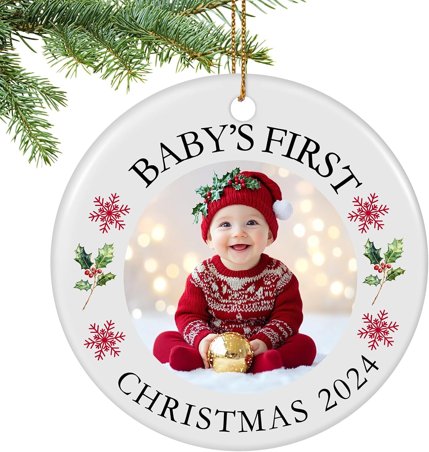 Baby's First Christmas Ornament 2025, Personalized Photo Ornaments for Christmas Tree, Custom Name Keepsake Ornament for Newborn, New Baby Gift, Xmas Tree Decoration