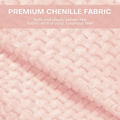 Chenille Fabric Accent Chair, Upholstered Armchair with Solid Wood Legs, Modern Living Room Accent Chair, Comfy Single Sofa Chair Reading Club Chair for Bedroom Reception Lounge, Pink