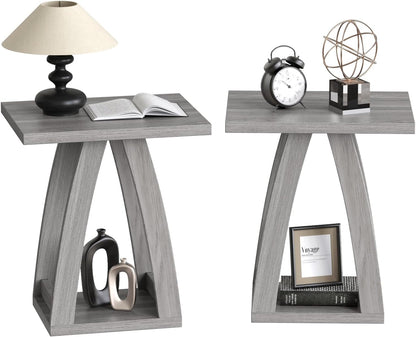 End Tables Living Room, Side Table Beside Sofa, Nightstand for Bedroom, Couch Side Table with Shelf, Modern End Table for Living Room, Grey End Table Set of 2