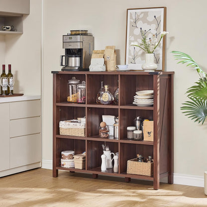 9 Cube Bookcase, Farmhouse 47 Inch Wide Brown Walnut Bookshelf, Wooden 3 Tier Display Large Open Book Shelf, Vintage Horizontal Book Case for Home Office, Cubby Storage Cabinet for Living Room