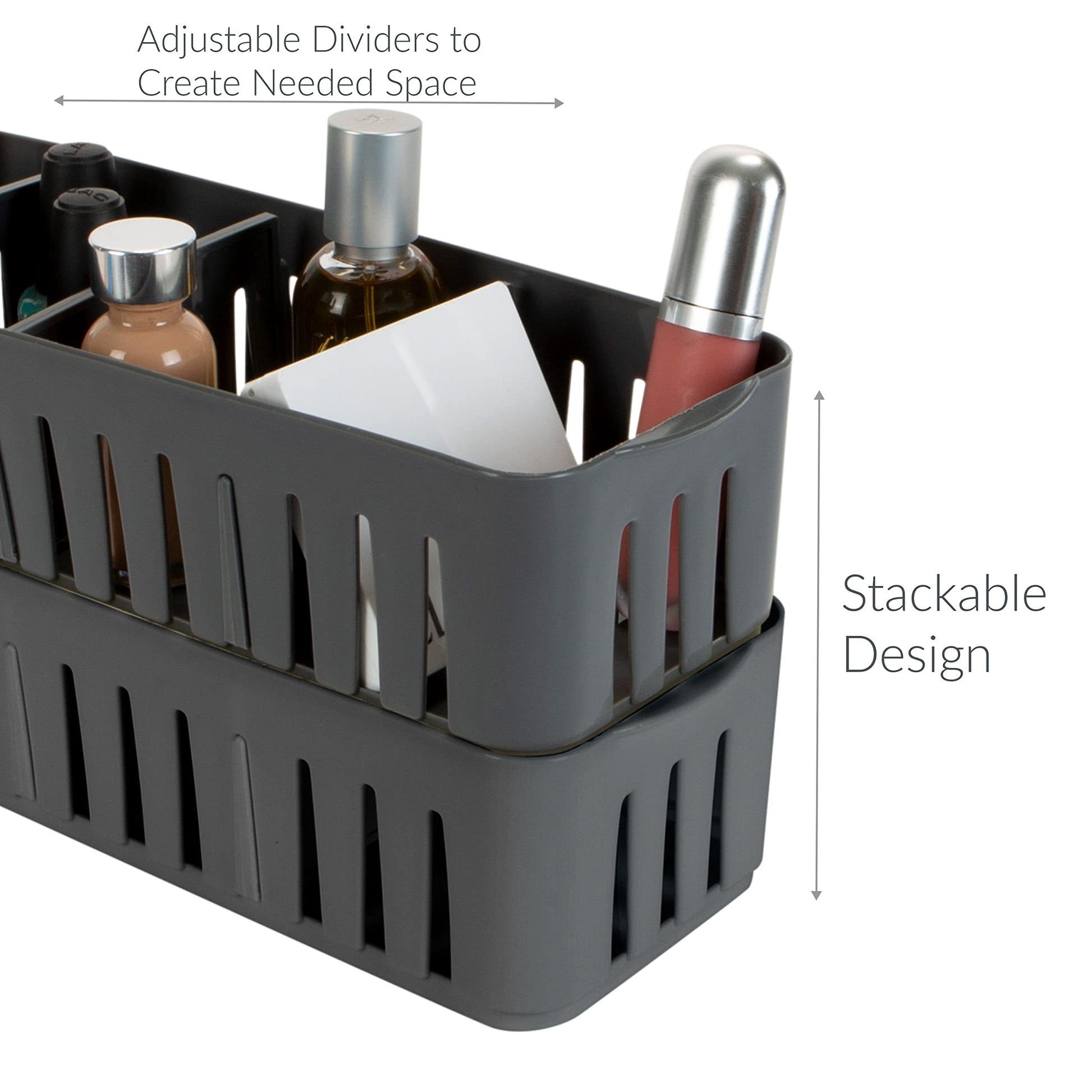 Simplify 2 Pack 4 Compartment Stackable Bin with Adjustable Dividers | Drawer Organizer | Storage