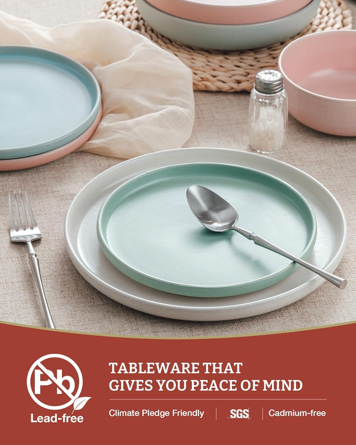 Famiware Milkyway Plates and Bowls Sets, 12 Pieces Dinnerware Sets, Reactive Glaze Dish Set, Stoneware Dishes Set for 4, Matte Multi-color