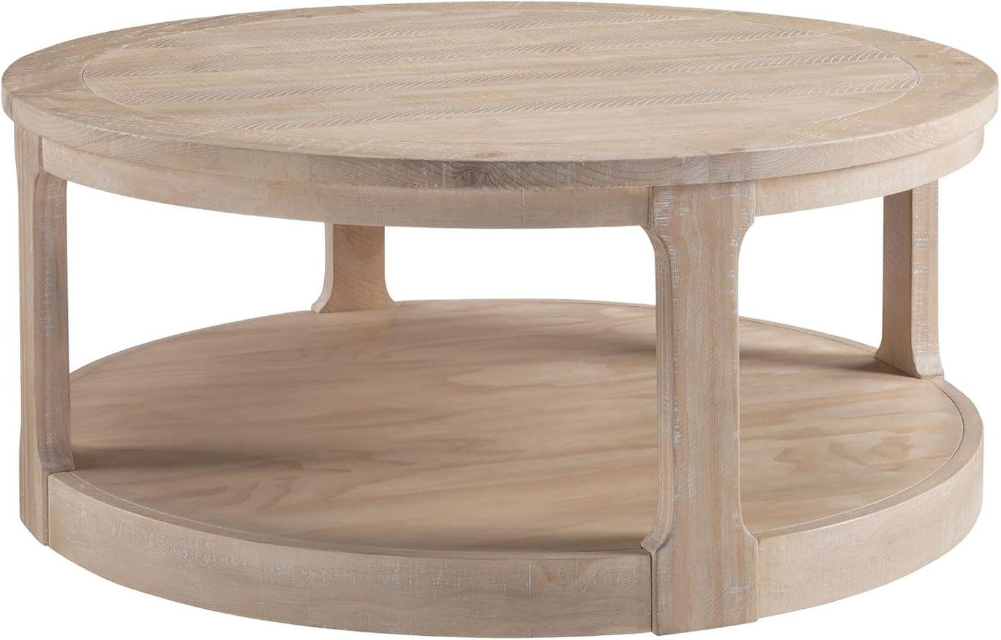 WILLIAMSPACE 40" Round Coffee Table with Wheels, Circle 2 Tier Solid Wood Center Coffee Table, Mid Century Retro Farmhouse Rounded End Table for Living Room Apartment, ø40 x 17.52" H (Oak)