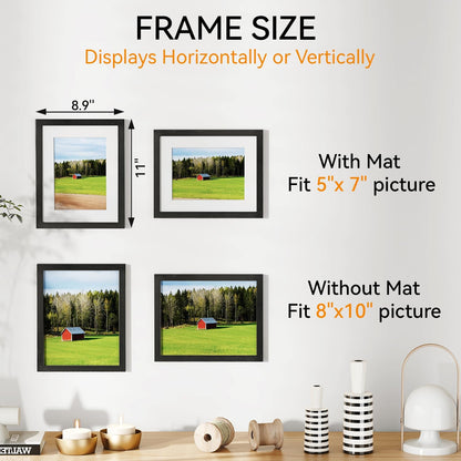 IBUYKE 8x10 Picture Frame,Solid Oak Wood 8x10 Photo Frame with Mat to 5x7,10x8 Picture Frames With Tempered Glass,Tabletop or Wall Mount Display,Home Decor,Black Oak 8 x 10 Frame,UWPF0810B