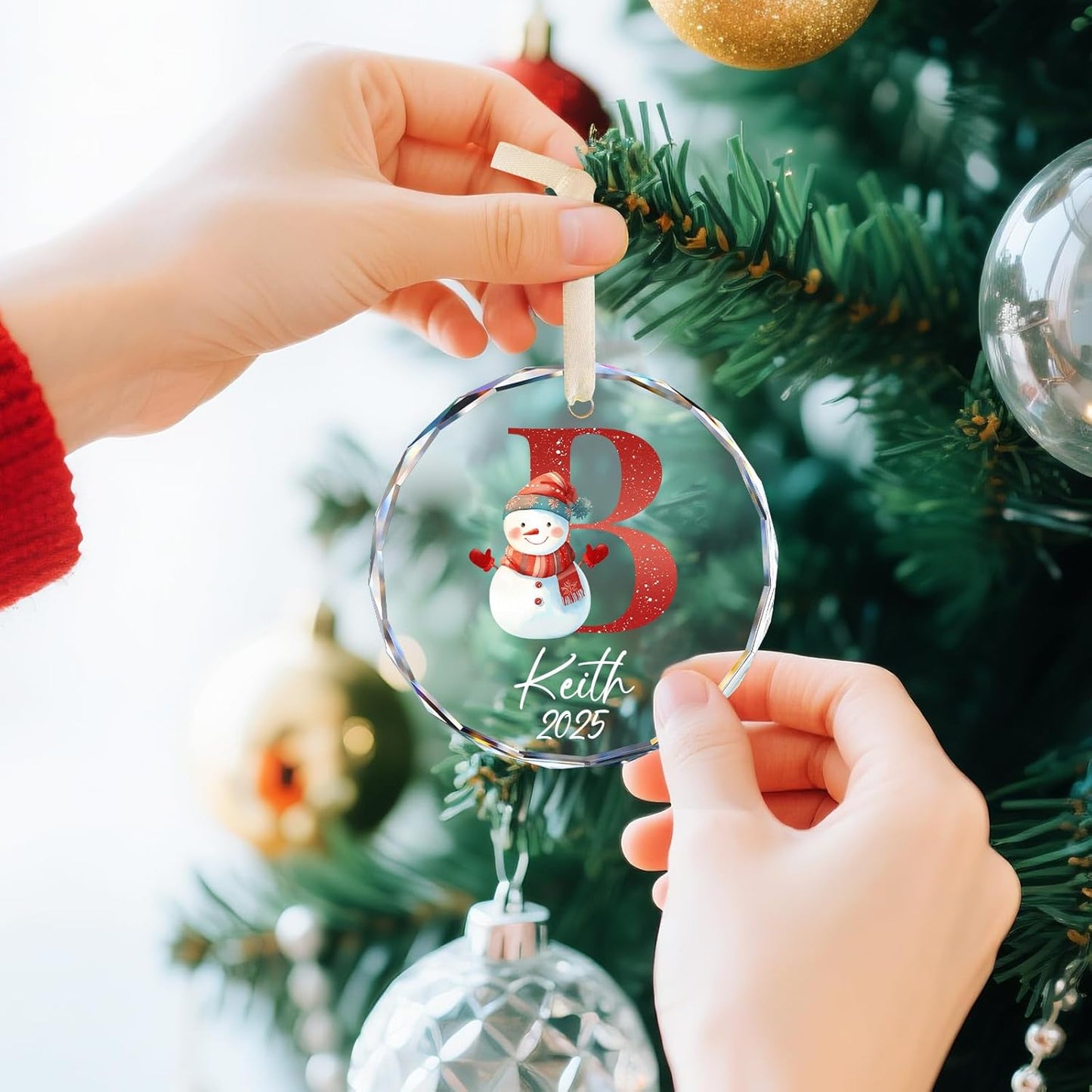 Personalized Christmas Ornaments with Names, Name Ornaments for Christmas Tree Decoration, Custom Initial Christmas Ornament for Kids and Adults, Stocking Name Tags