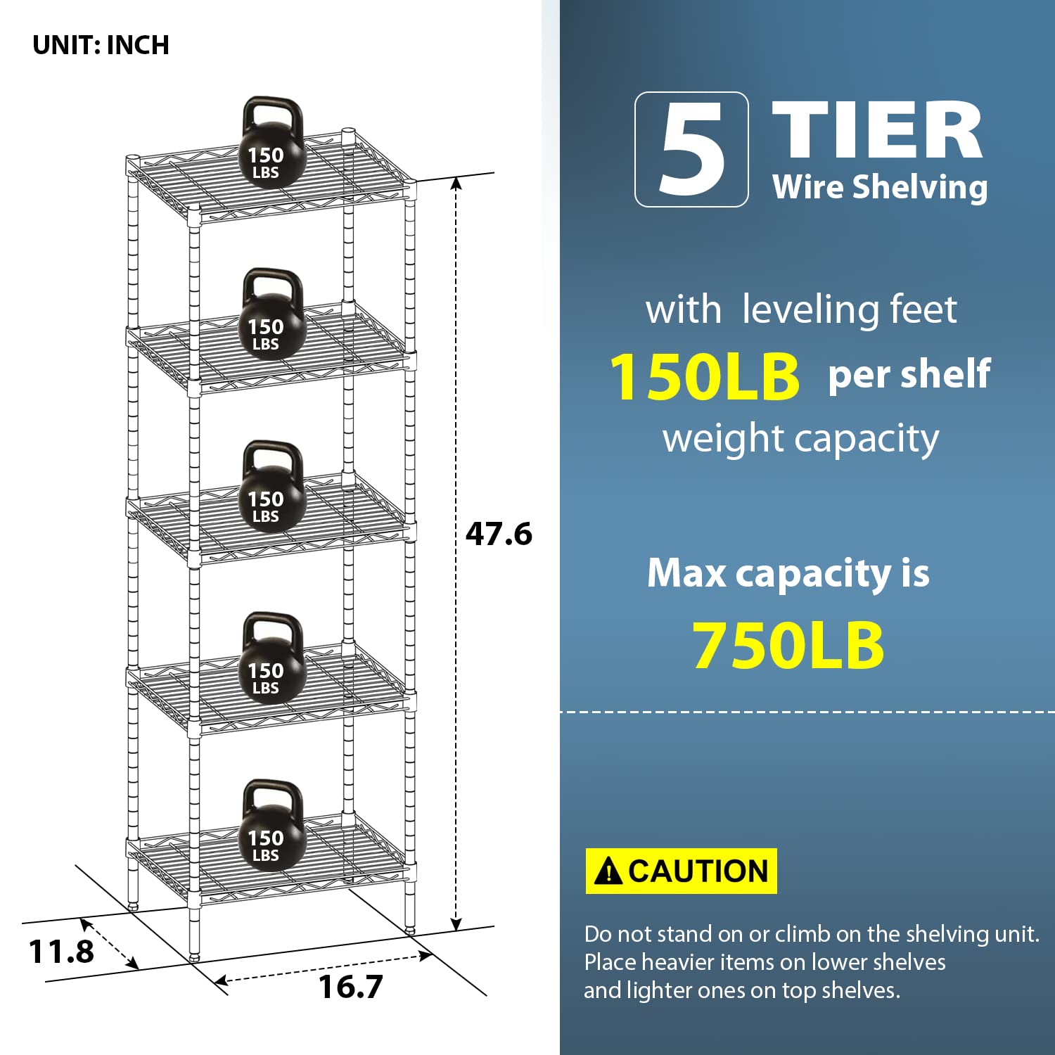 BestOffice Adjustable NSF-Certified Metal Shelf Wire Shelving Unit Storage for Small Places