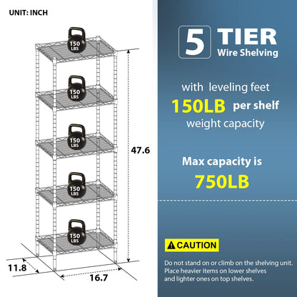 BestOffice Adjustable NSF-Certified Metal Shelf Wire Shelving Unit Storage for Small Places