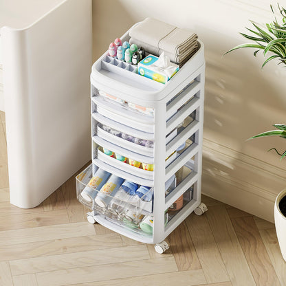 Rolling Cart with 6 Drawers, Clear Plastic Drawer Organizers, Vanity Cart