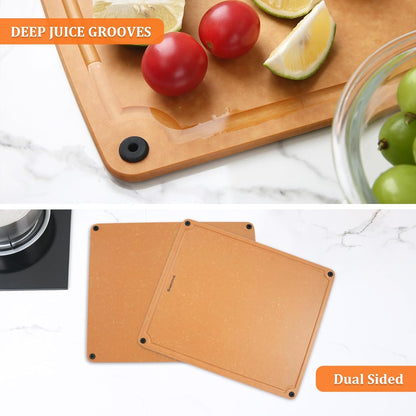 large cutting boards for kitchen dishwasher - XL cutting board set double-sided with Non-Slip Feet and Juice Groove Composite chopping board knife Friendly Cut Meat, Fruit,Vegetable
