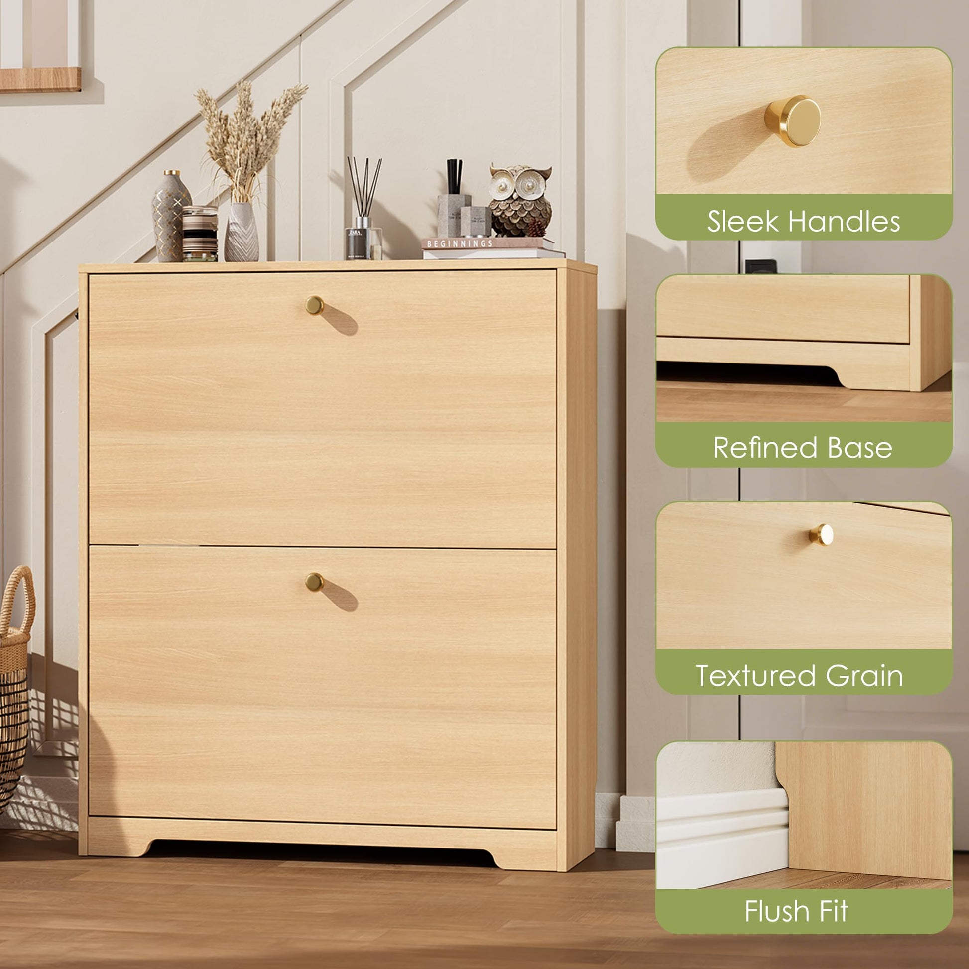 Nicetree Shoe Storage Cabinet with 2 Flip Drawers, Slim Shoe Cabinet, Hidden Shoe Rack Cabinet