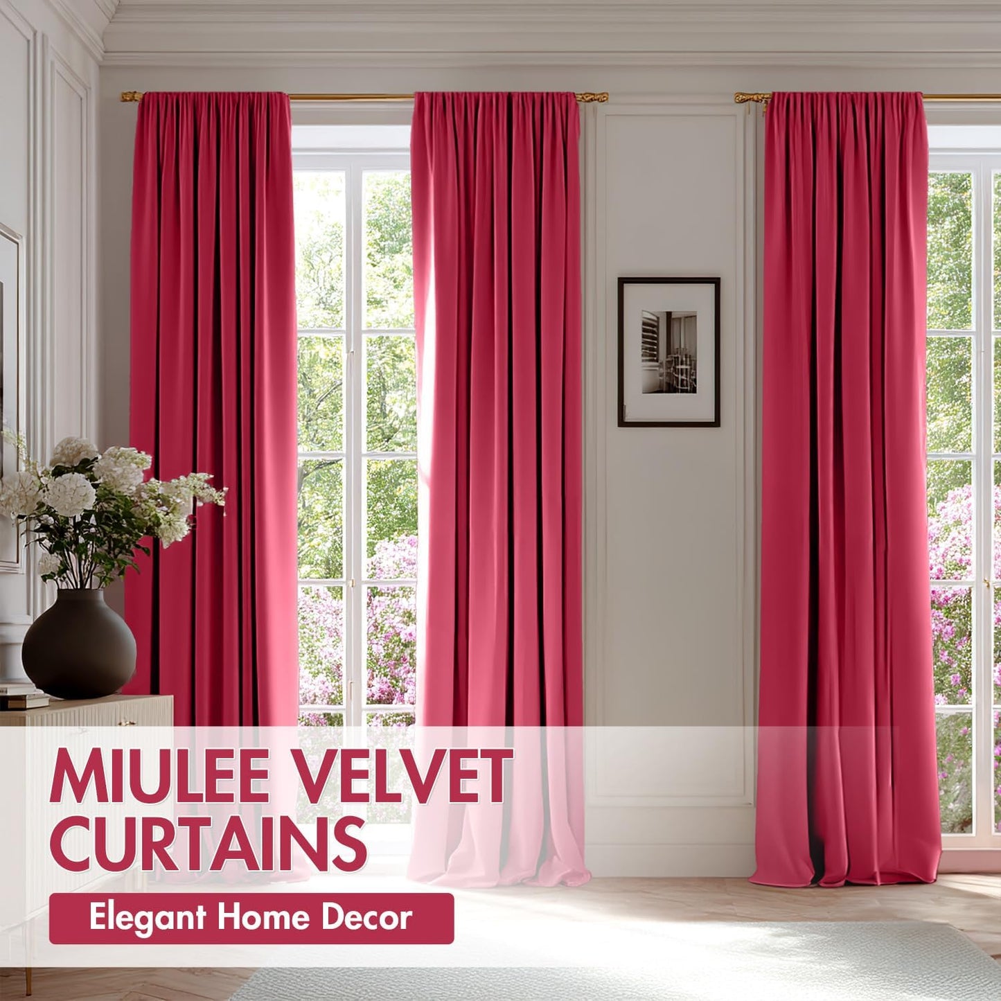 MIULEE Berry Velvet Curtains Thermal Insulated Blackout Curtain Drapes for Bedroom Living Room Darkening 90 Inches Long Curtains Panels Rod Pocket Set of 2