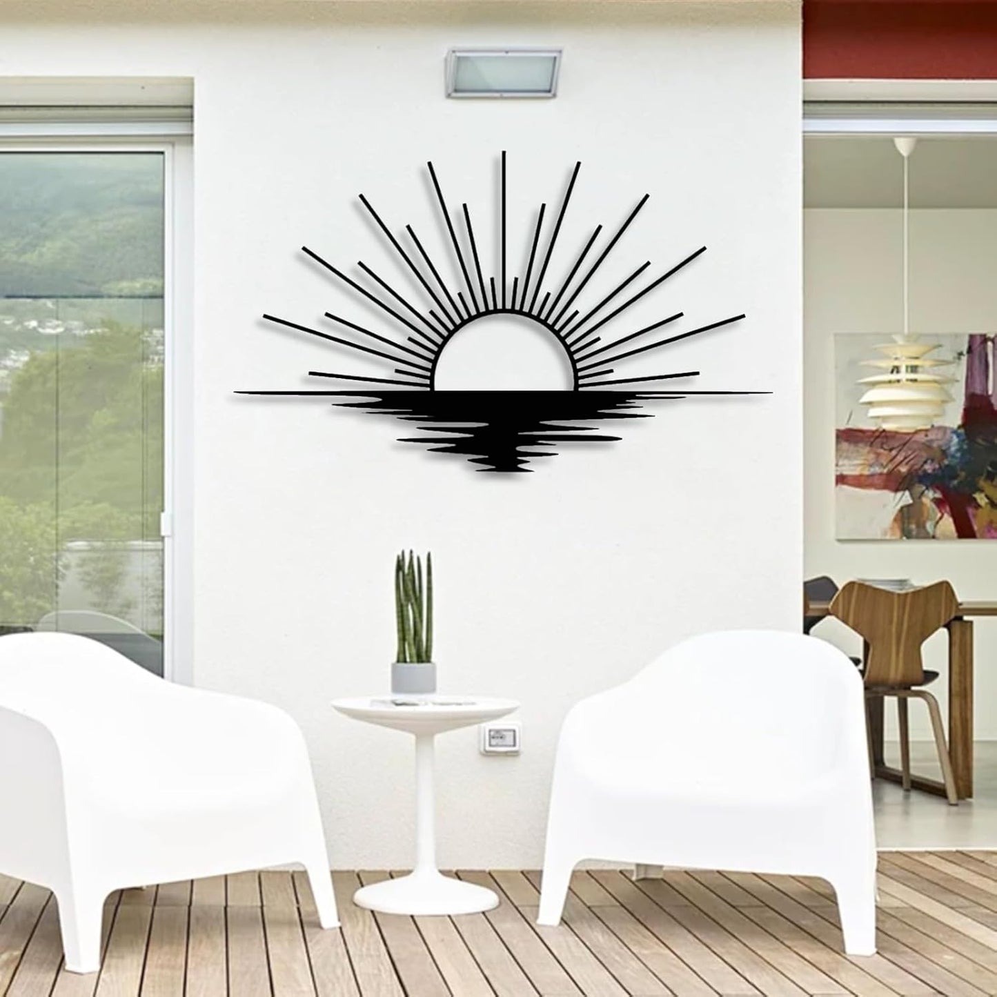 Sunrise Metal Wall Art, Metal Sun Wall Decor, Metal Sun Outdoor Decor, Large Metal Sun Wall Art, Sun Wall Art, Boho Sun Wall Art, Sunshine Metal Sign, Living Room Bedroom Wall Hangings (Silver, 47"x 27"| 120x71cm)