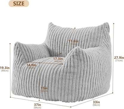 Giant Bean Bag Chairs for Adults Teens, Large Bean Bag Sofa Chairs with Filling Comfy Fuzzy BeanBag Chair with Armrests for Bedroom Living Room Reading
